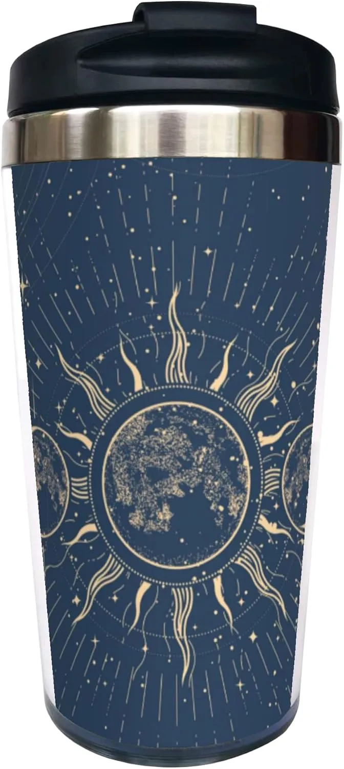 Lunar Phases and Moon Eclipse 13OZ Coffee Cup,With Lid Stainless Steel Insulated Tumbler Travel Mug Insulated Water Bottle,for Dad Mom Friends Coworkers