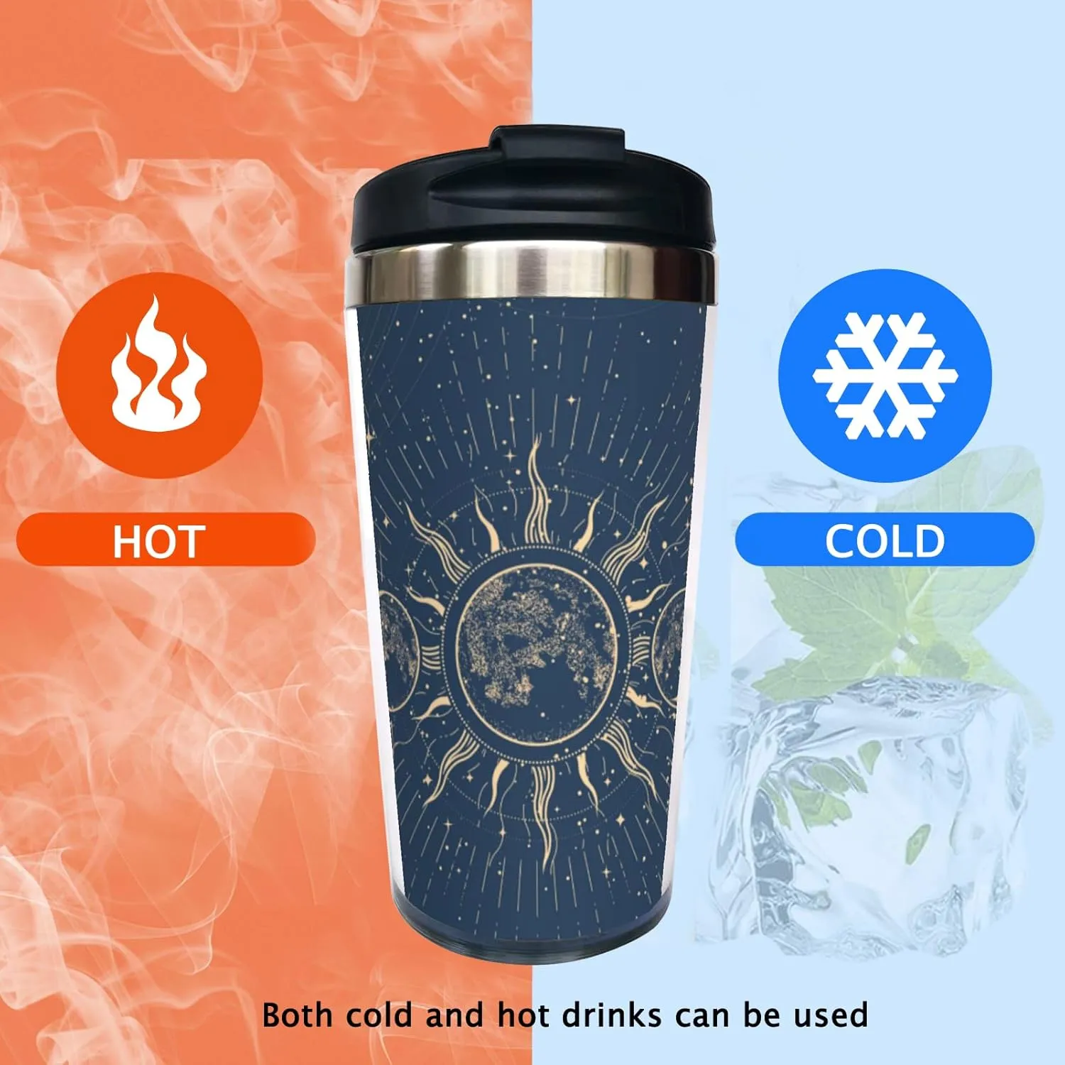 Lunar Phases and Moon Eclipse 13OZ Coffee Cup,With Lid Stainless Steel Insulated Tumbler Travel Mug Insulated Water Bottle,for Dad Mom Friends Coworkers