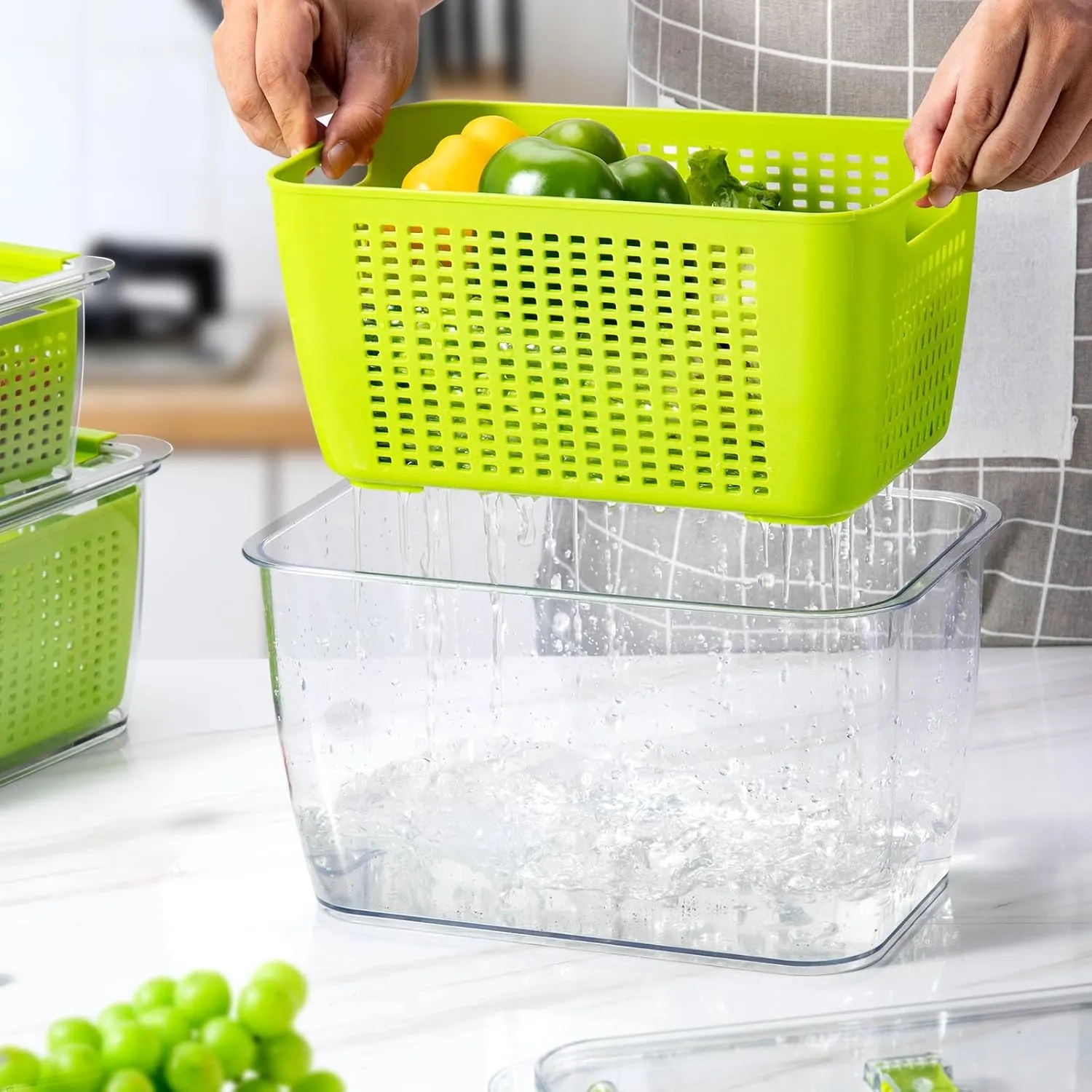 LUXEAR Fruit Vegetable Storage Container, 4 Pack Fresh Containers for Fridge with Lids BPA-Free Produce Refrigerator Organizer for Fruit, Veggie, Berry, Meat Storage Keep Fresh Longer-Green