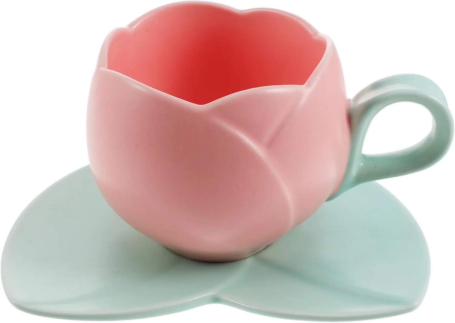 Luxshiny Cute Stuff Ceramic Tulip Mug - Flower Coffee Cups and Porcelain Tea Cup and Saucer