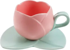 Luxshiny Cute Stuff Ceramic Tulip Mug - Flower Coffee Cups and Porcelain Tea Cup and Saucer