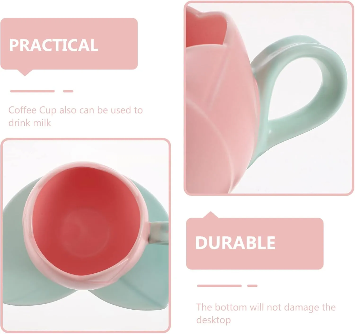 Luxshiny Cute Stuff Ceramic Tulip Mug - Flower Coffee Cups and Porcelain Tea Cup and Saucer