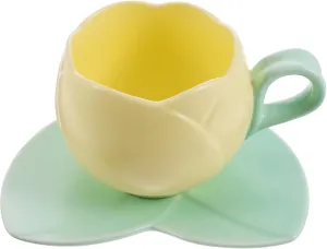 Luxshiny Mug Office Decor Office Decor Office Decor Ceramic Tulip Cup, Tulip Mug Flower Coffee Cup Porcelain Tea for Tea Coffee Milk (Yellow) Coffee Mugs Coffee Mugs