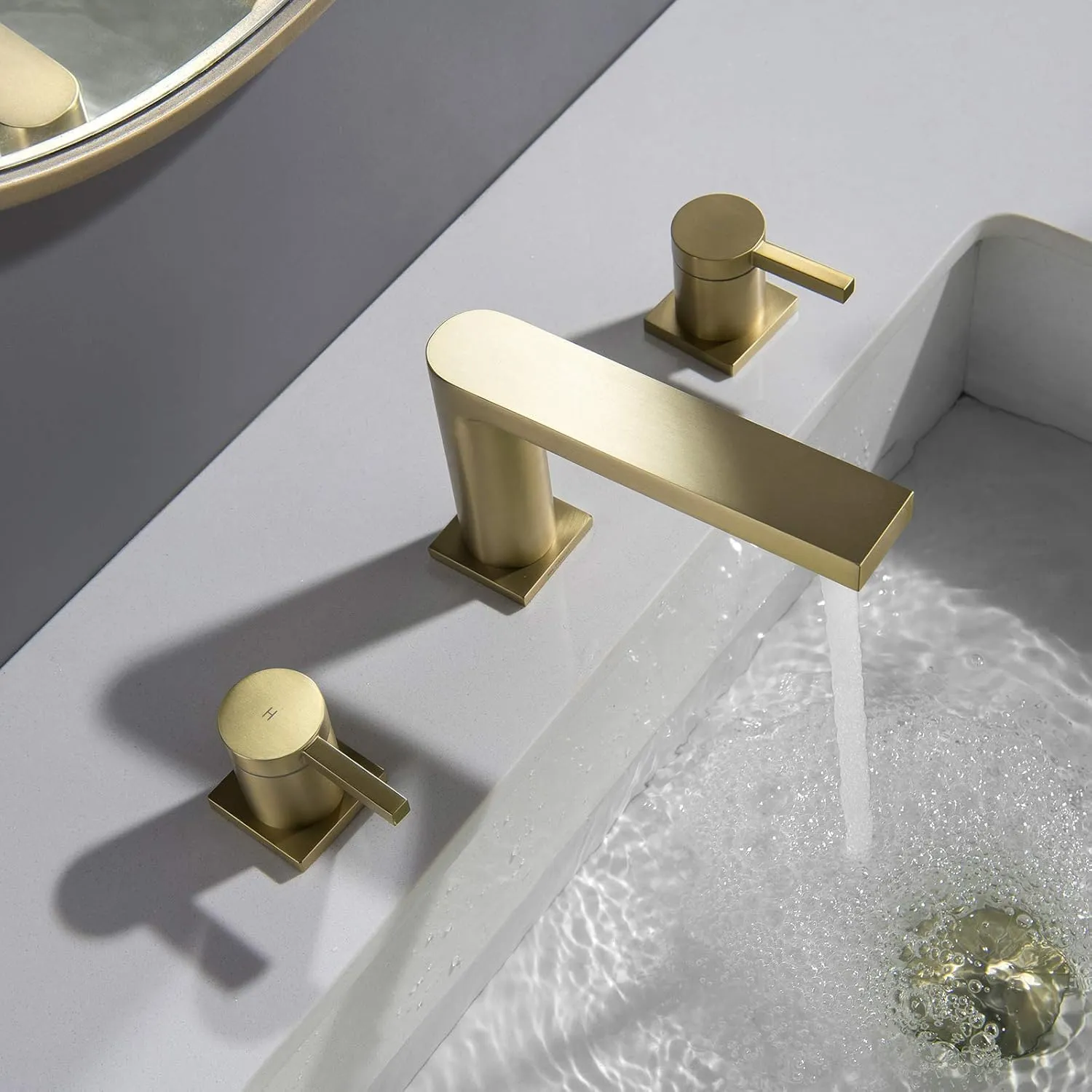 Luxury Brass Modern Widespread Bathroom Sink Faucets with Copper Valve for 3 Hole 2-Handle 8 Inch Deck Bathroom Vanity Faucet, &Stainless Steel Pop-up Drain Assembly, Brushed Champagne Gold