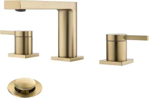 Luxury Brass Modern Widespread Bathroom Sink Faucets with Copper Valve for 3 Hole 2-Handle 8 Inch Deck Bathroom Vanity Faucet, &Stainless Steel Pop-up Drain Assembly, Brushed Champagne Gold