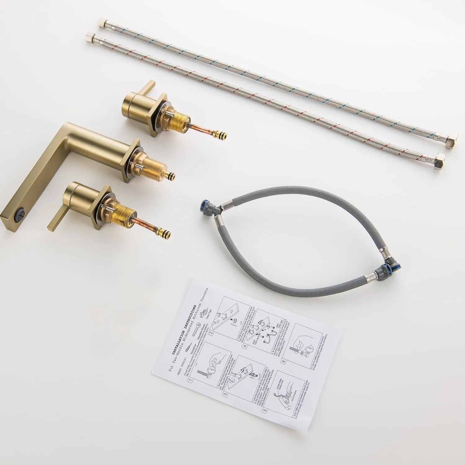 Luxury Brass Modern Widespread Bathroom Sink Faucets with Copper Valve for 3 Hole 2-Handle 8 Inch Deck Bathroom Vanity Faucet, &Stainless Steel Pop-up Drain Assembly, Brushed Champagne Gold