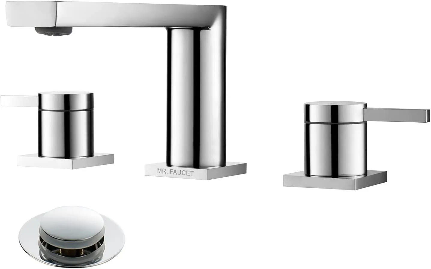 Luxury Brass Widespread Bathroom Sink Faucets with Copper Valve for 3 Hole 2-Handle 8 Inch Deck Bathroom Vanity Faucet, &Stainless Steel Pop-up Drain Assembly, Chrome