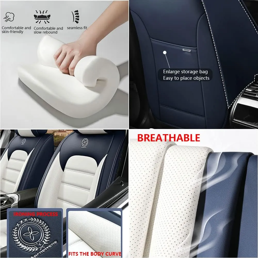 Luxury Car Seat Covers for Land Rover Discovery Sport 2015-2025,Waterproof Soft Breathable PU Leather Seat Cover with Storage Pockets(Gray&White,Front Set with Pillow)
