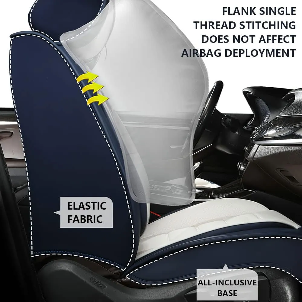 Luxury Car Seat Covers for Land Rover Discovery Sport 2015-2025,Waterproof Soft Breathable PU Leather Seat Cover with Storage Pockets(Gray&White,Front Set with Pillow)