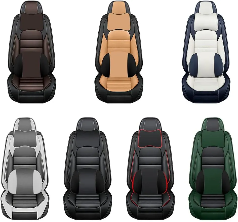 Luxury Car Seat Covers for Land Rover Discovery Sport 2015-2025,Waterproof Soft Breathable PU Leather Seat Cover with Storage Pockets(Gray&White,Front Set with Pillow)