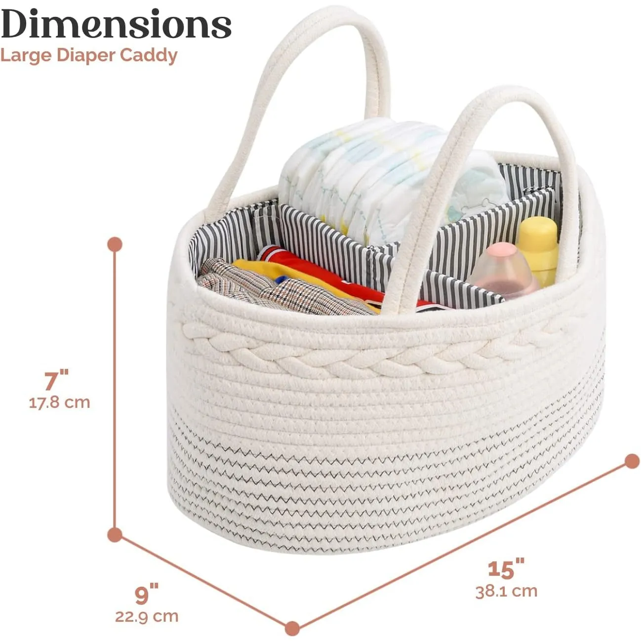 luxury little Baby Diaper Caddy Organizer - Rope Nursery Storage Bin for Boys and Girls - Large
