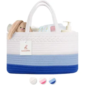 luxury little Baby Diaper Caddy Organizer - Rope Nursery Storage Bin for Boys and Girls - Large