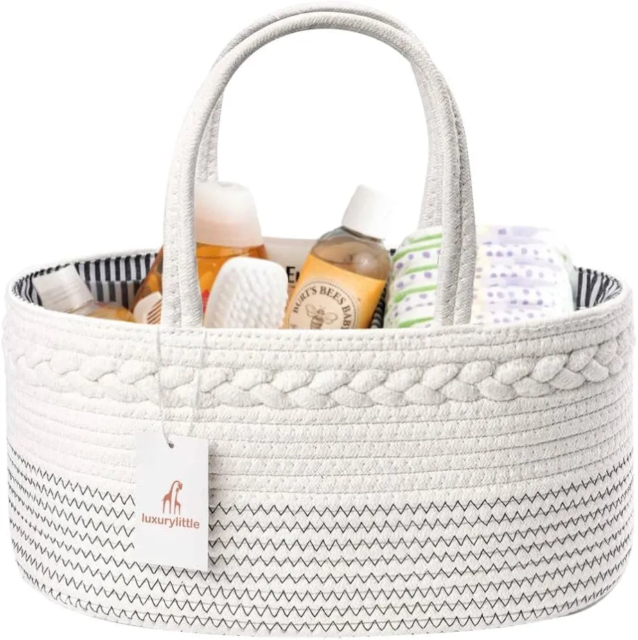 luxury little Baby Diaper Caddy Organizer - Rope Nursery Storage Bin for Boys and Girls - Large
