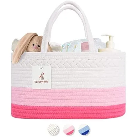 luxury little Baby Diaper Caddy Organizer - Rope Nursery Storage Bin for Boys and Girls - Large