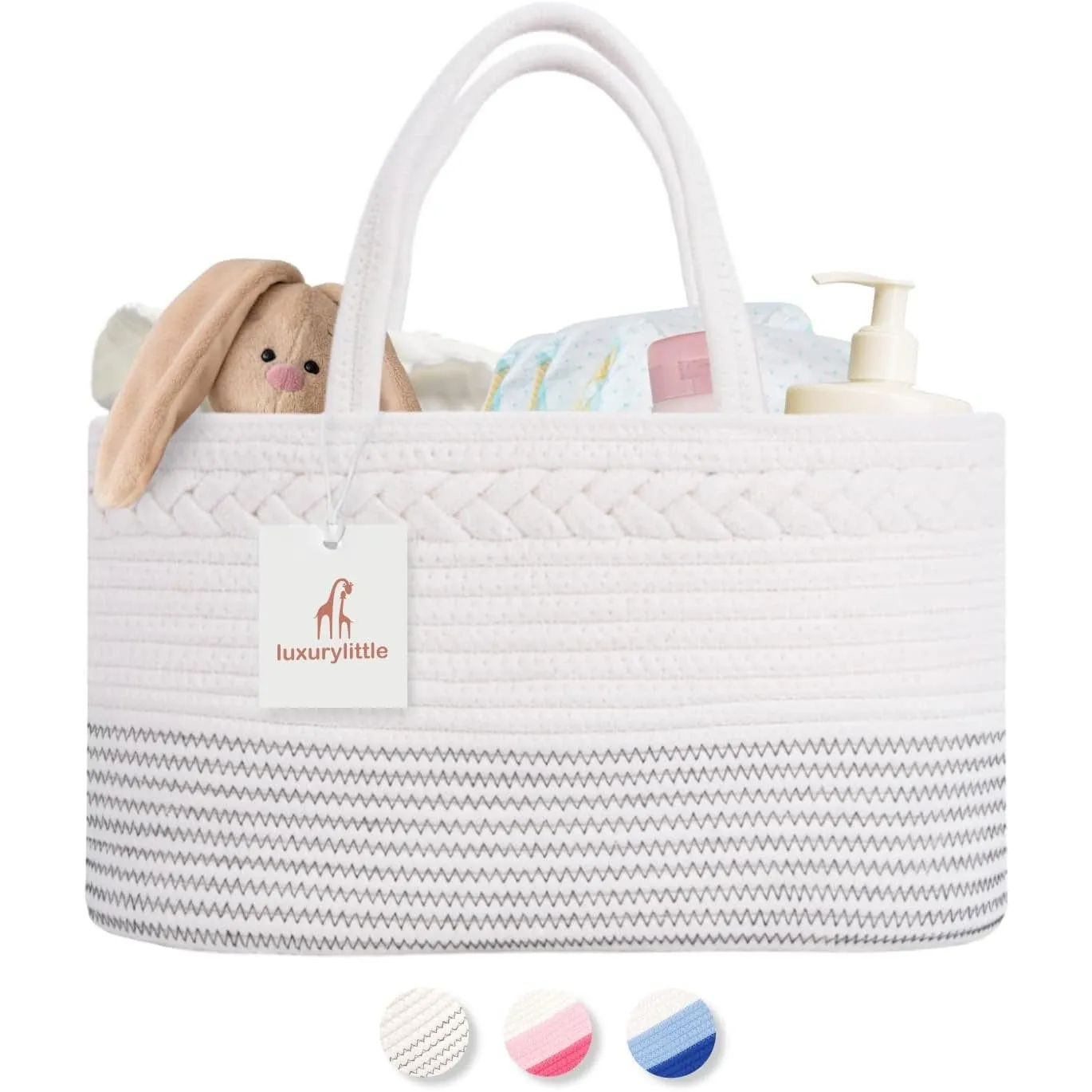 luxury little Baby Diaper Caddy Organizer - Rope Nursery Storage Bin for Boys and Girls - Large
