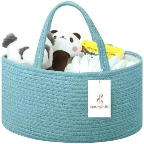 luxury little Baby Diaper Caddy Organizer - Rope Nursery Storage Bin for Boys and Girls - Large