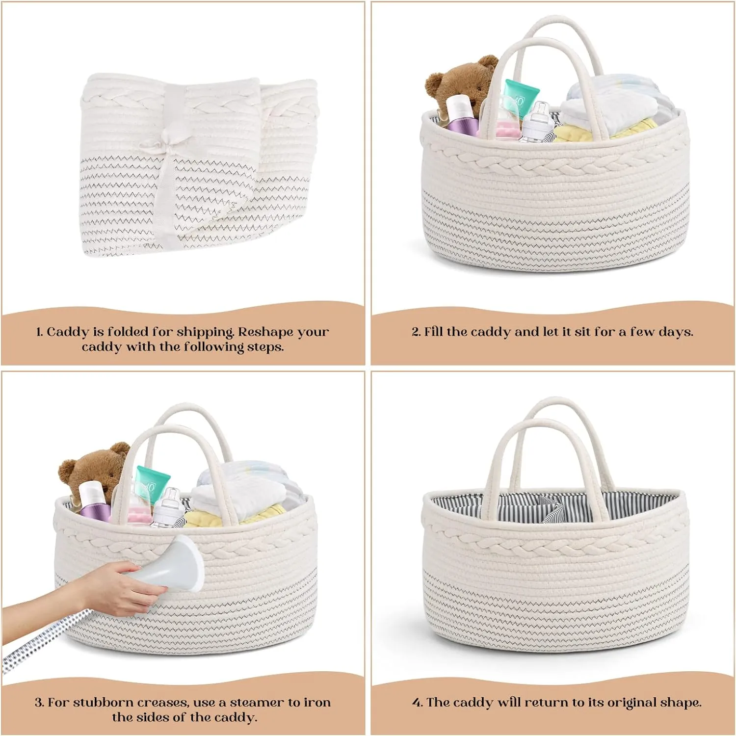 luxury little Baby Diaper Caddy Organizer - Rope Nursery Storage Bin for Boys and Girls - Large