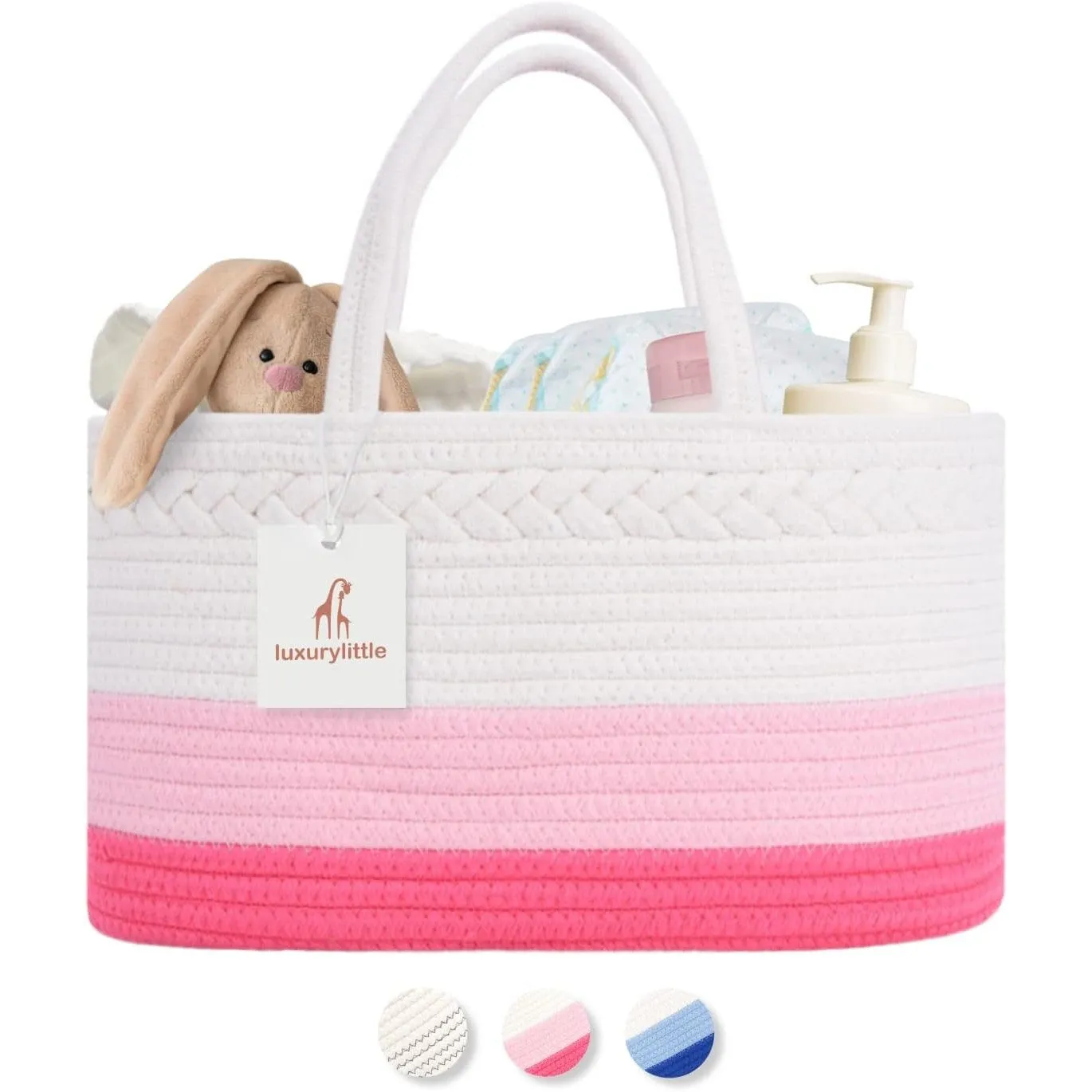 luxury little Baby Diaper Caddy Organizer - Rope Nursery Storage Bin for Boys and Girls - Large