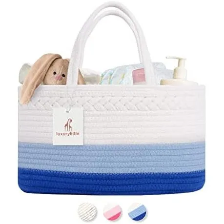 luxury little Baby Diaper Caddy Organizer - Rope Nursery Storage Bin for Boys and Girls - Large