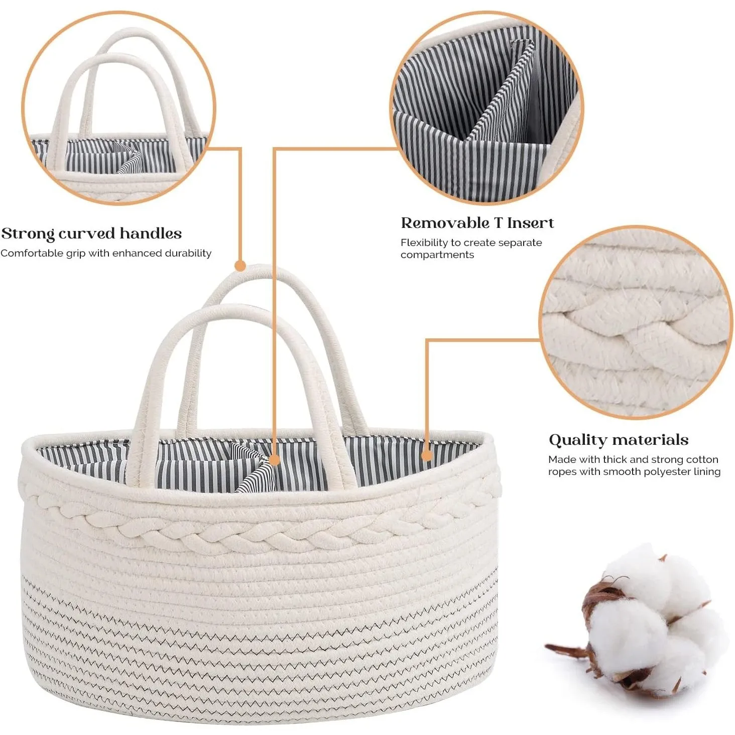 luxury little Baby Diaper Caddy Organizer - Rope Nursery Storage Bin for Boys and Girls - Large