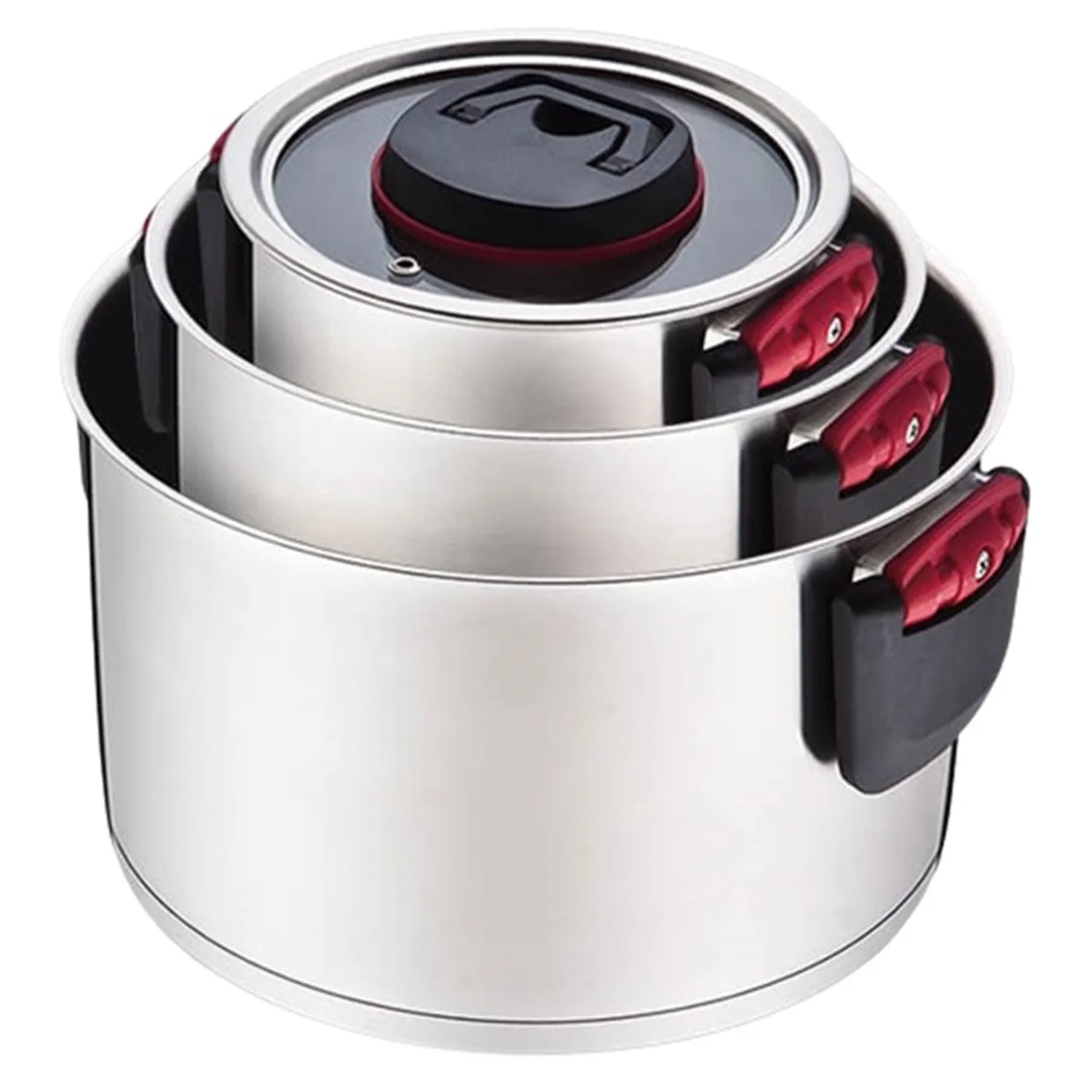 Maestro MR-3530-6 Cooking Pots Saucepan Cookware Set 6 Pieces Stainless Steel Foldable Plastic Handles Induction Gas Electric Stove Compatible