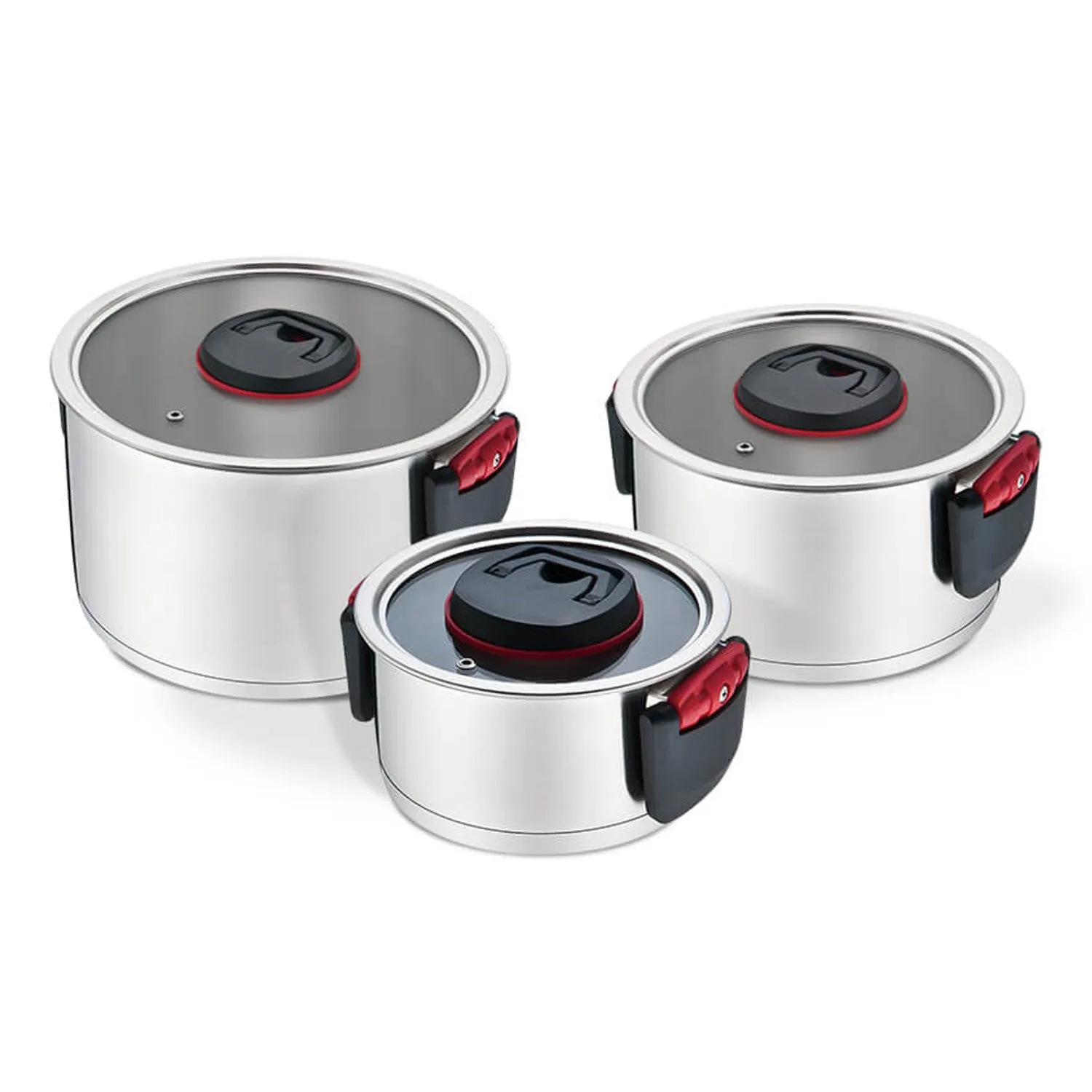 Maestro MR-3530-6 Cooking Pots Saucepan Cookware Set 6 Pieces Stainless Steel Foldable Plastic Handles Induction Gas Electric Stove Compatible