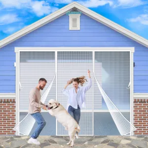 Magnetic Screen Door for Sliding Doors, 132x118 inch Double Door Screen Curtain, Double-Sided Opening Screen Reinforced Mesh with Magnets for French Front/Back Patio Doors White