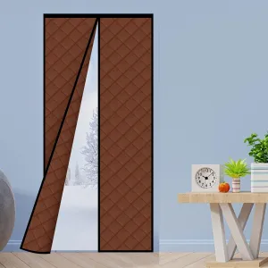 Magnetic Thermal Insulated Door Curtain Thickened, PU Material Hands Free Automatic Closing Durable Windproof Waterproof Door Screen, Fits Door Size up to 36'' x 82'', Brown