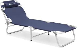 Magshion 75" Camping Cot for Adults, 4 Adjustable Backrest Ultralight Folding Cot for Sleeping, Portable Sleeping Bed with Detachable Pillow for Travel Home Office Picnic, Supports 300 lbs, Navy Blue