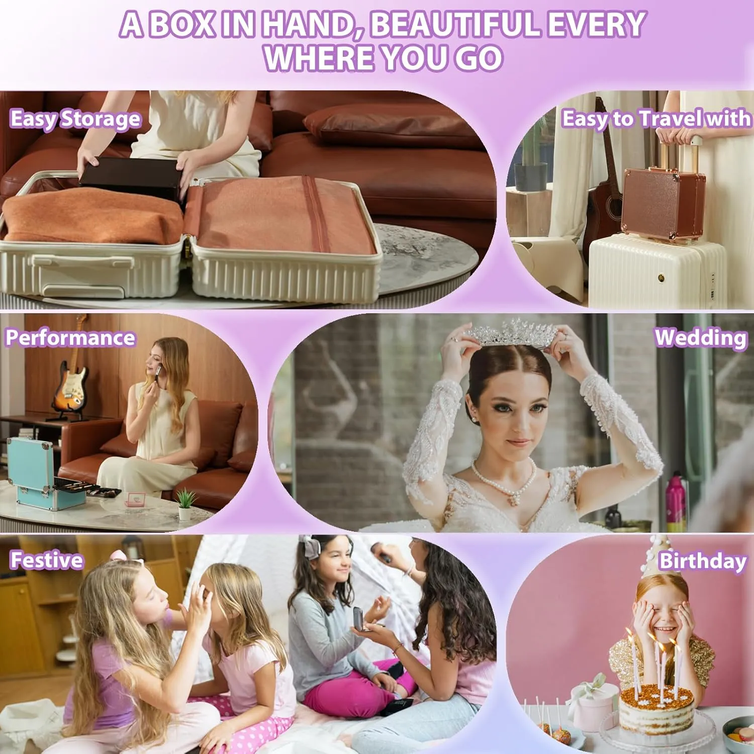 Makeup Organizer Box with Detachable Lighted Mirror, Travel Train Cosmetic Case, Adjustable Divider Storage Bag, Portable Artist Storage Suitcase with Magnetic LED Mirror - Mint