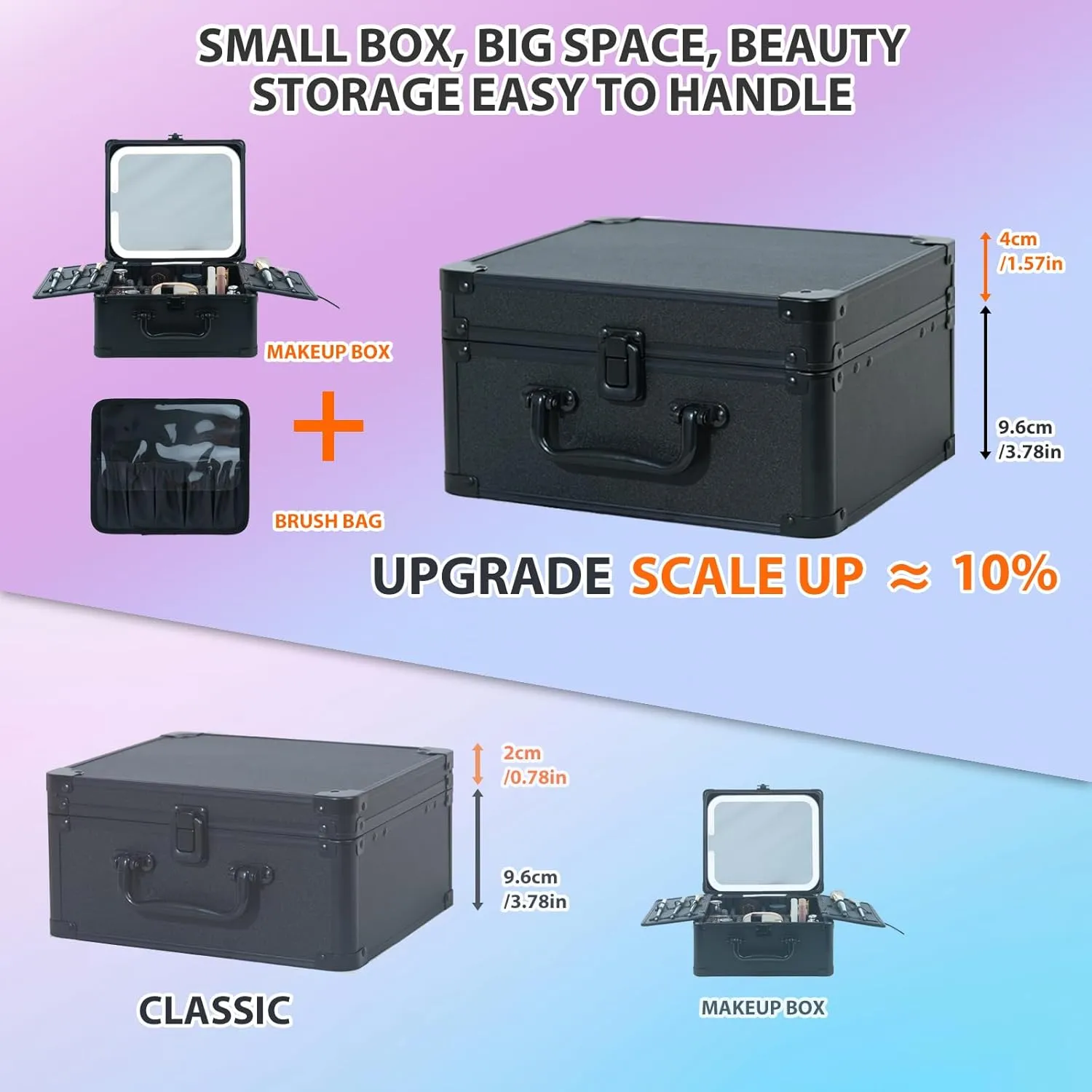 Makeup Organizer Box with Detachable Lighted Mirror, Travel Train Cosmetic Case, Adjustable Divider Storage Bag, Portable Artist Storage Suitcase with Magnetic LED Mirror - Mint