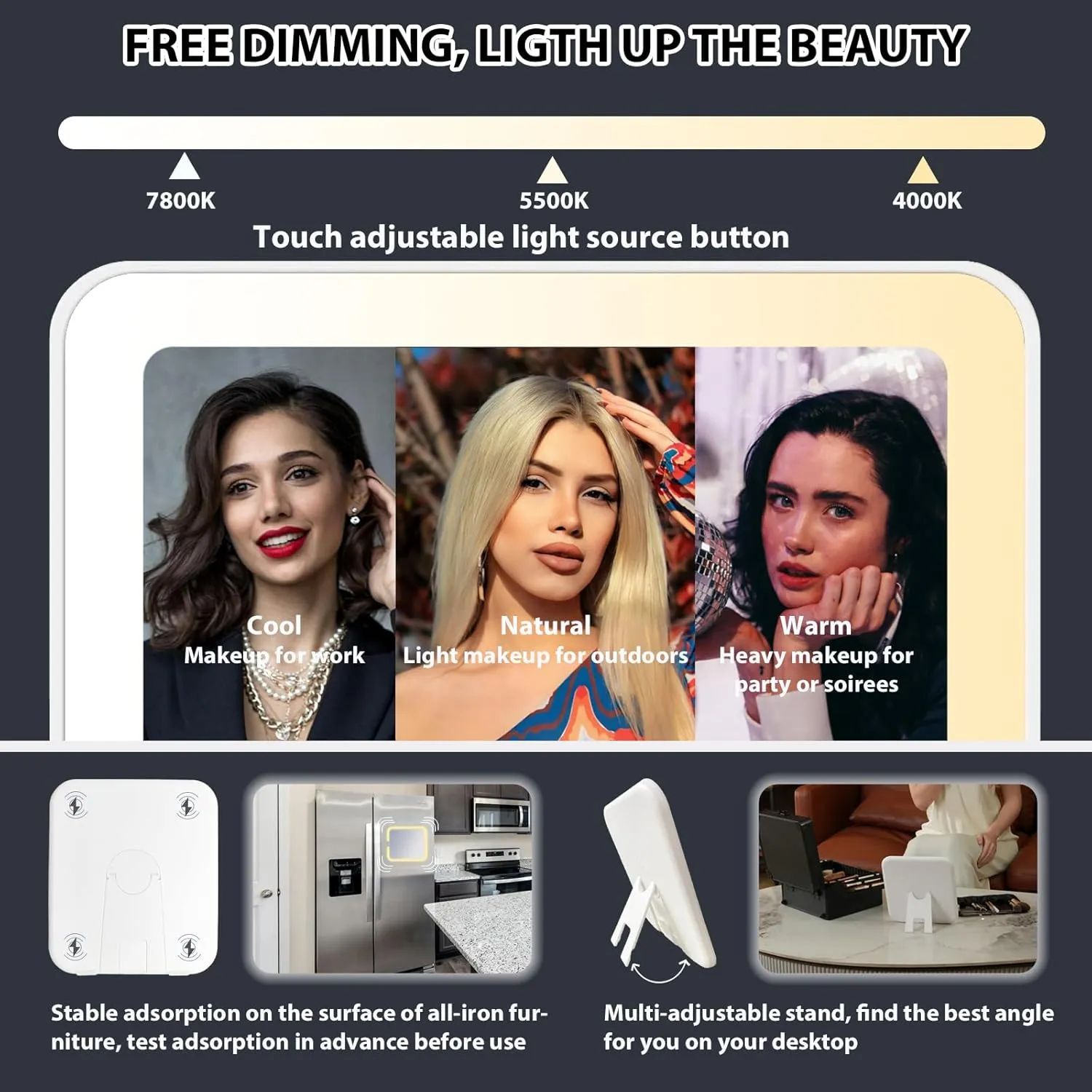 Makeup Organizer Box with Detachable Lighted Mirror, Travel Train Cosmetic Case, Adjustable Divider Storage Bag, Portable Artist Storage Suitcase with Magnetic LED Mirror - Mint