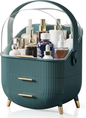 Makeup Storage Organizer with Lid, Waterproof Cosmetics Skincare Organizer for Vanity, Portable Makeup Storage Box for Countertop, Gifts, Women (Green)