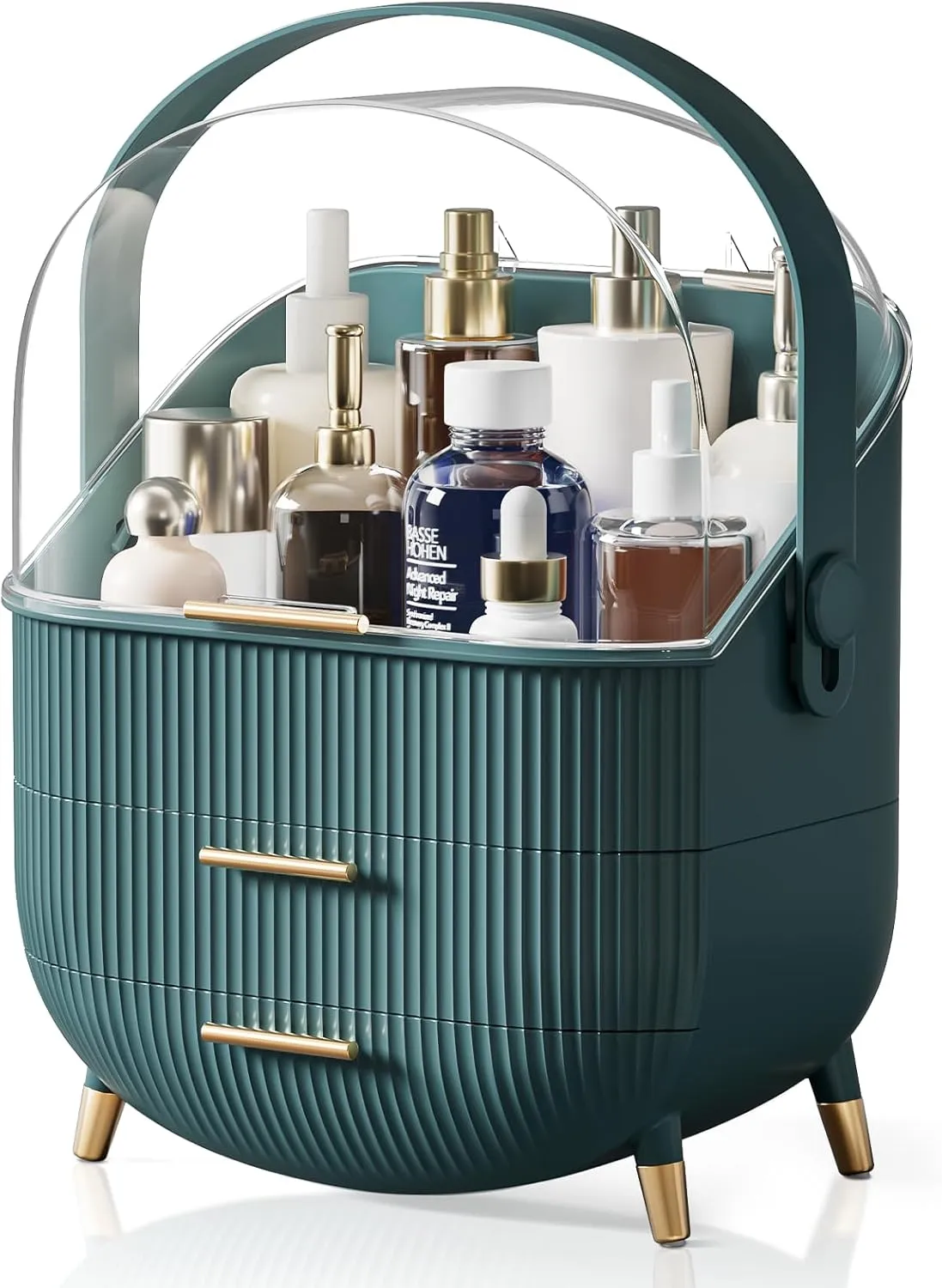 Makeup Storage Organizer with Lid, Waterproof Cosmetics Skincare Organizer for Vanity, Portable Makeup Storage Box for Countertop, Gifts, Women (Green)