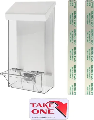 Marketing Holders Outdoor Brochure Holder Box Clear with White Lid Holds 4" x 9" Tri Folds Realestate Sheets Pamphlets Menus for Sign Store Front Display Take One Caddy