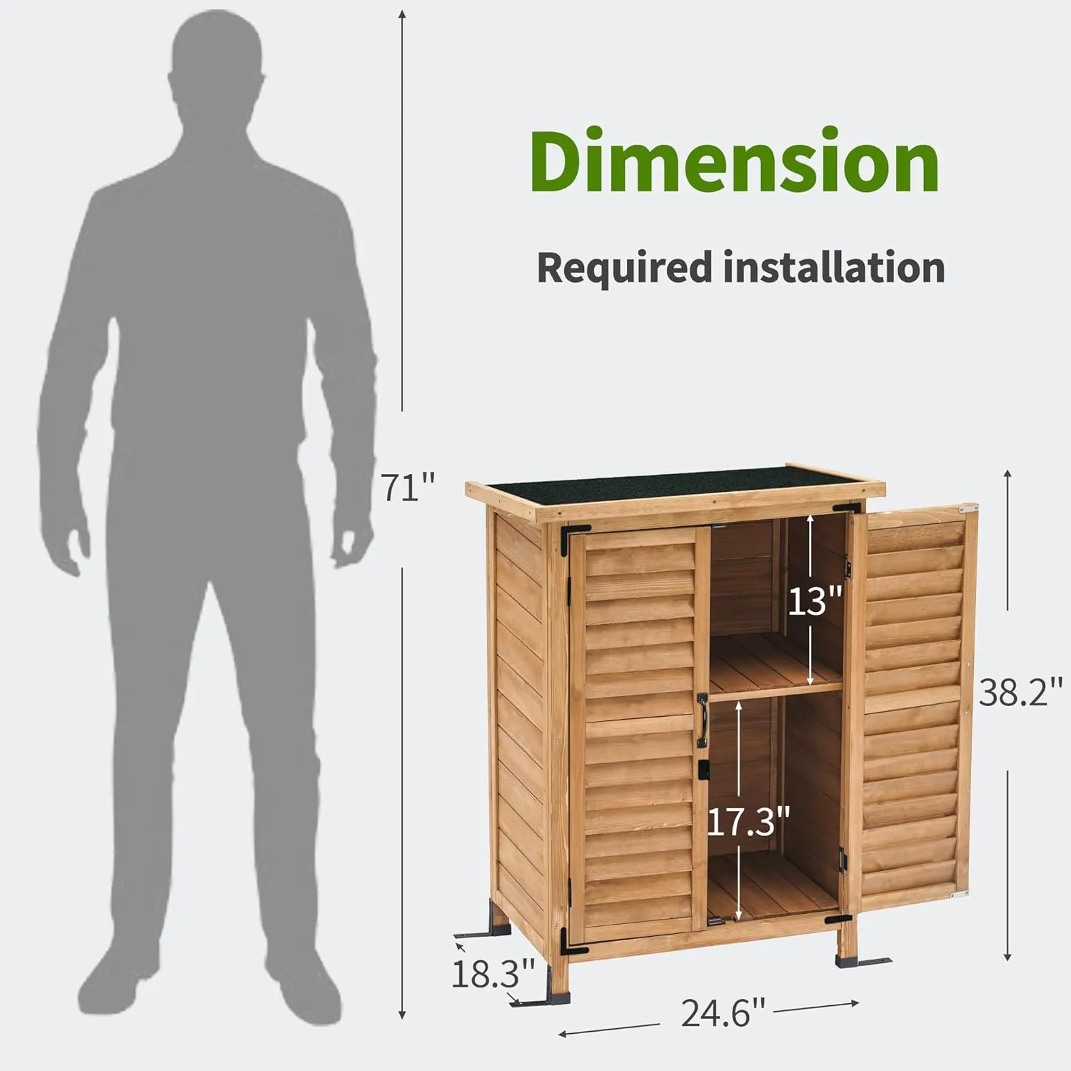 MCombo Outdoor Storage Cabinet, Small Storage Shed with Removable Shelf, Wood Garden Shed with 2 Doors for Yard Patio Lawn (24.6 x 18.3 x 38.2 inch) 0985 (Yellow)