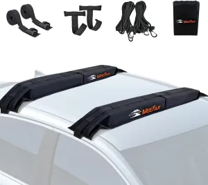 MeeFar Universal Car Soft Roof Rack Pads Luggage Carrier System for Kayak Surfboard SUP Canoe Include 2 Heavy Duty Tie Down Straps, 2 Tie Down Rope, 2 Quick Loop Strap and Storage Bag