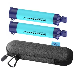 Membrane Solutions 2Pcs Personal Water Filter Straw with A Storage Case Travel Carrying Bag Portable Water Filtration Carrier, Hard Shockproof EVA, for Camping, Hiking, Water Purifier Survival