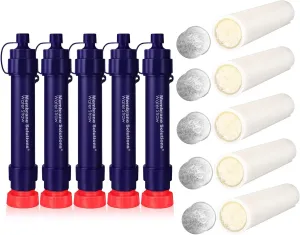 Membrane Solutions WS02 Water Filter Straw, Detachable 4-Stage 0.1-Micron Portable Water Filter Camping, 5000L Water Purifier Survival Gear and Equipment forTravel and Emergency (5 Pack   5 Filters)