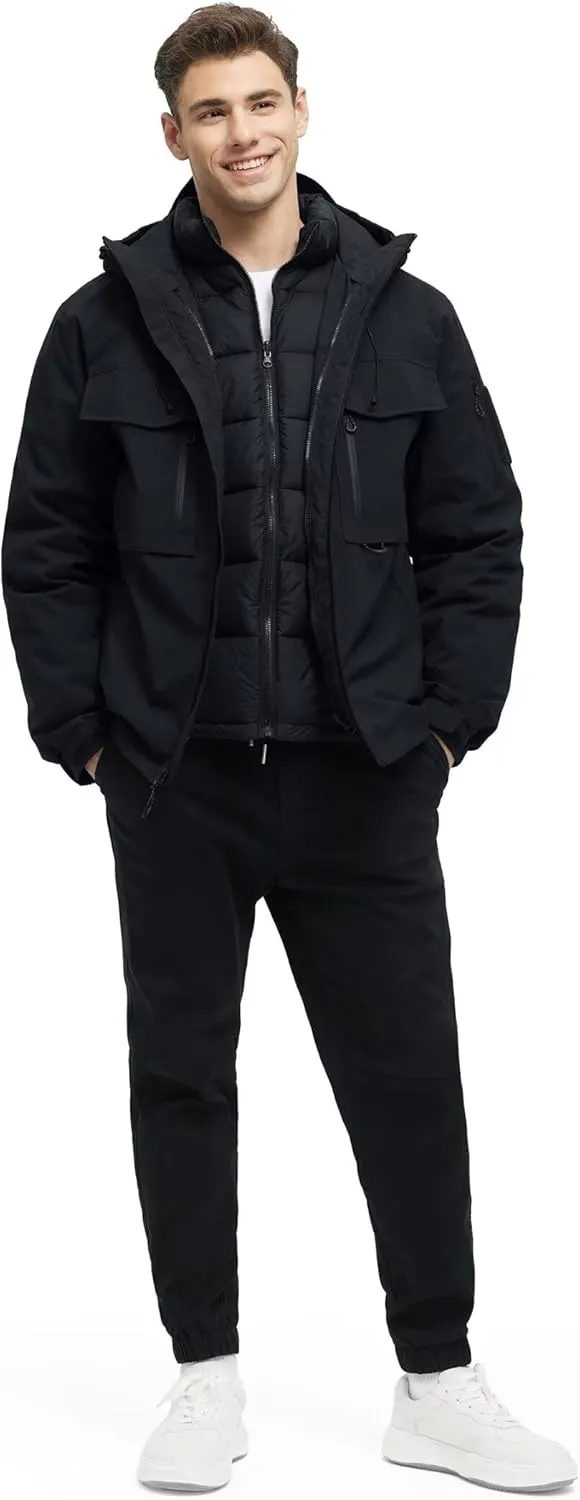 Men's 3 in 1 Waterproof Winter Jackets Ski Warm Snow Rain Coat Puffer Liner Hood Windbreaker