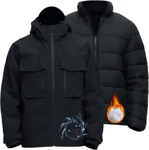 Men's 3 in 1 Waterproof Winter Jackets Ski Warm Snow Rain Coat Puffer Liner Hood Windbreaker