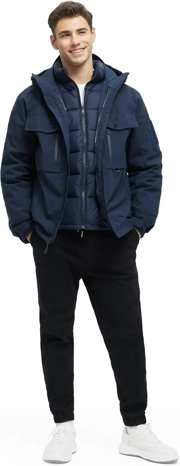 Men's 3 in 1 Waterproof Winter Jackets Ski Warm Snow Rain Coat Puffer Liner Hood Windbreaker