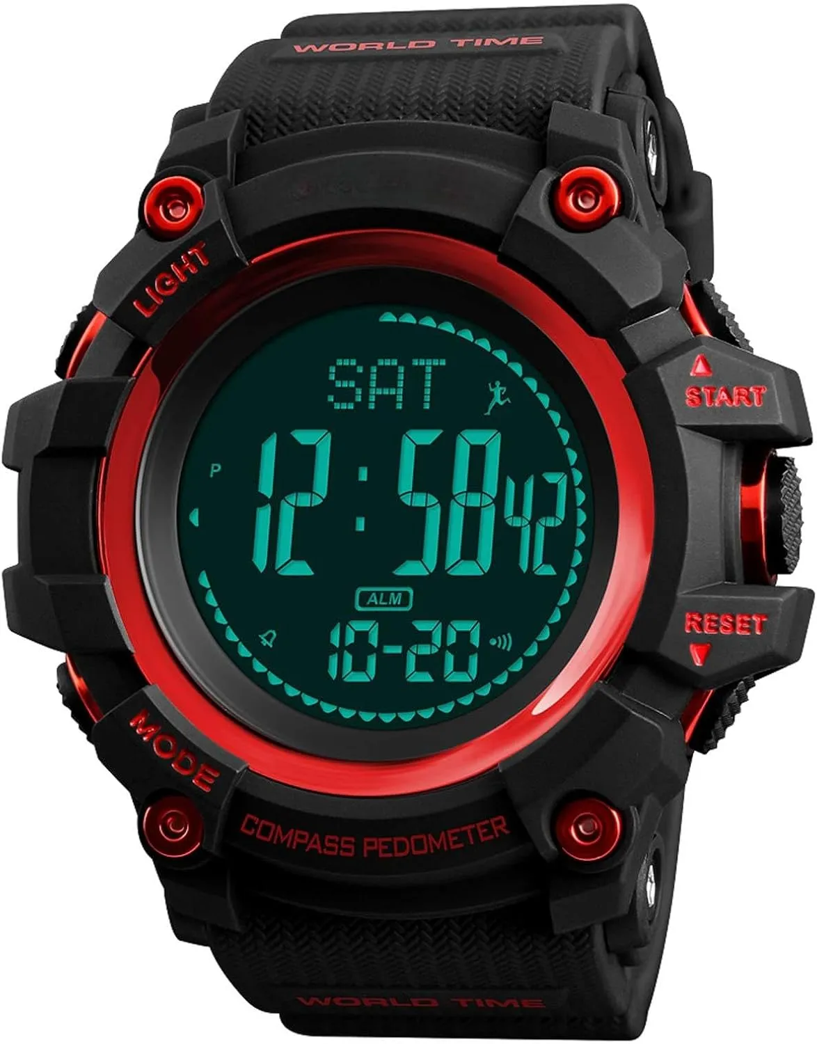 Mens Digital Sports Watch Waterproof Military Outdoor Compass Multifunction Wrist Watch Pedometer Calorie
