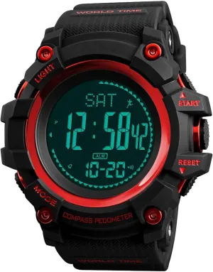 Mens Digital Sports Watch Waterproof Military Outdoor Compass Multifunction Wrist Watch Pedometer Calorie