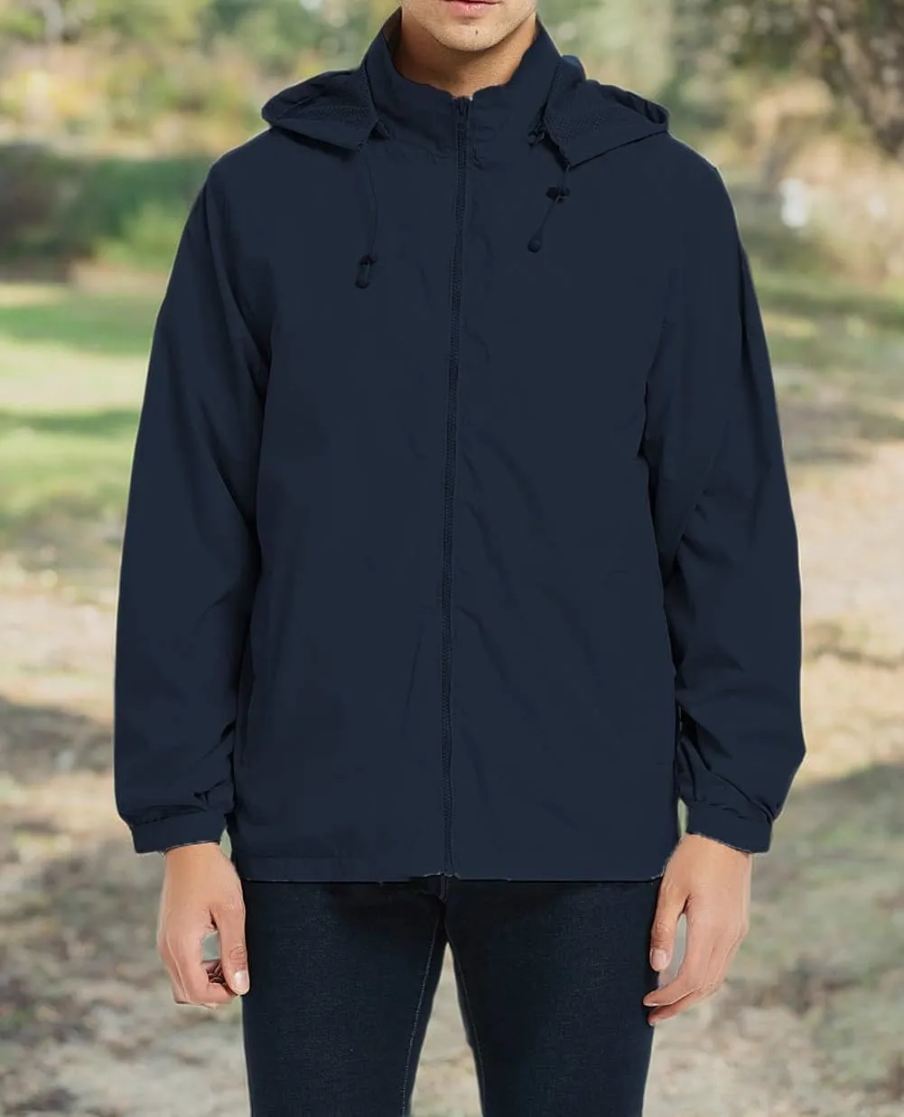 Mens Lightweight Windbreaker Waterproof Rain Jacket with Removable Hood