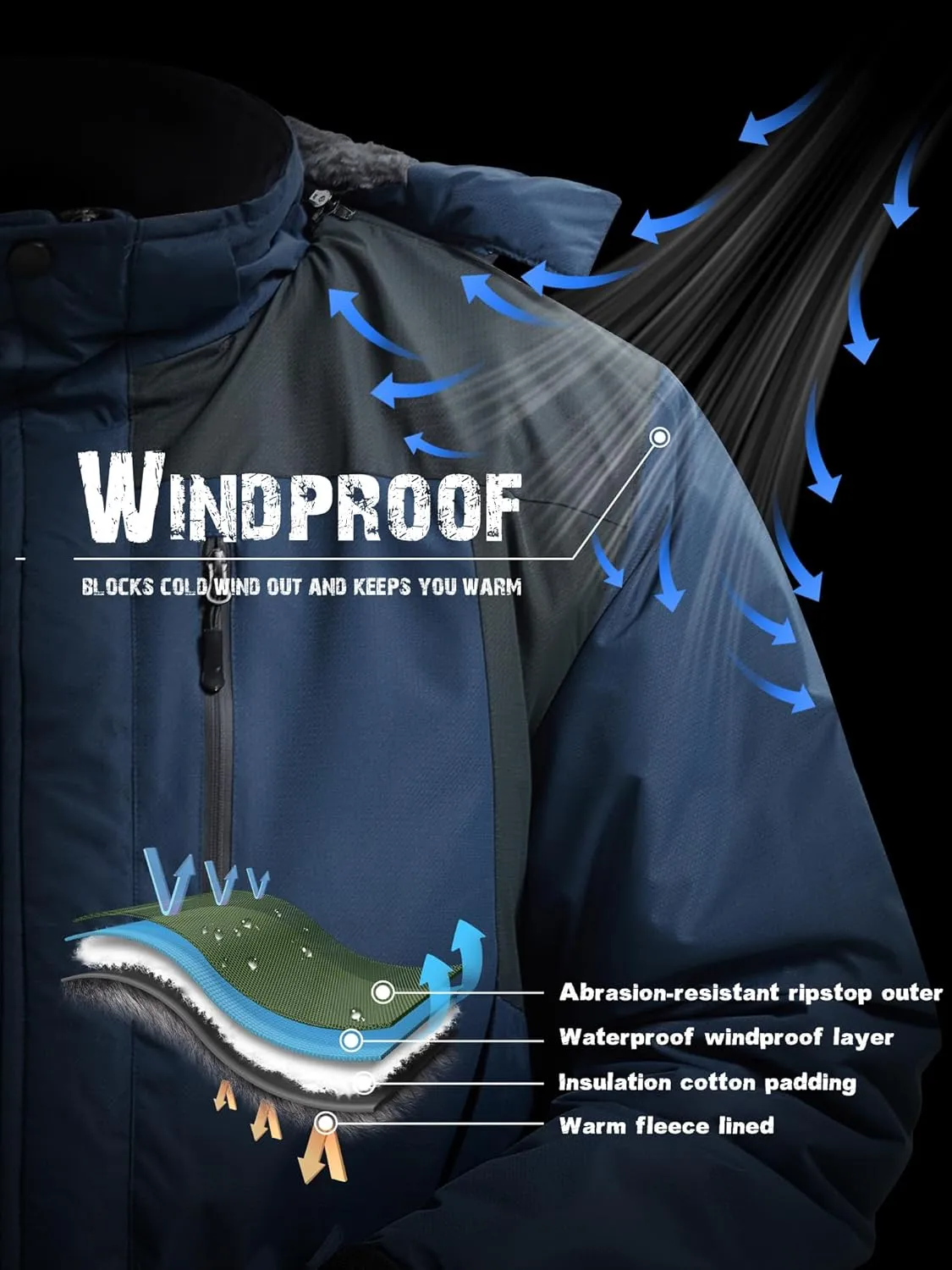 Men’s Skiing Jacket Waterproof windproof Rain Jackets with Hood