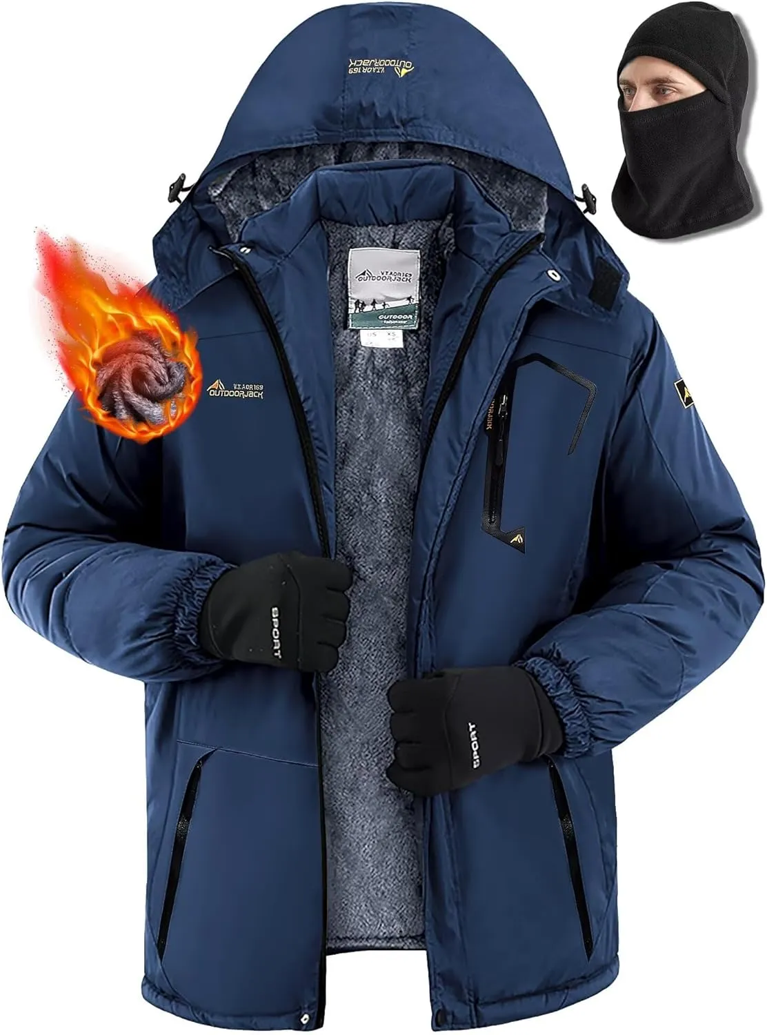 Men's Winter Coats,Fleece-Lined,With Fleece Balaclava,Waterproof&Windproof,Ski Snow Jackets
