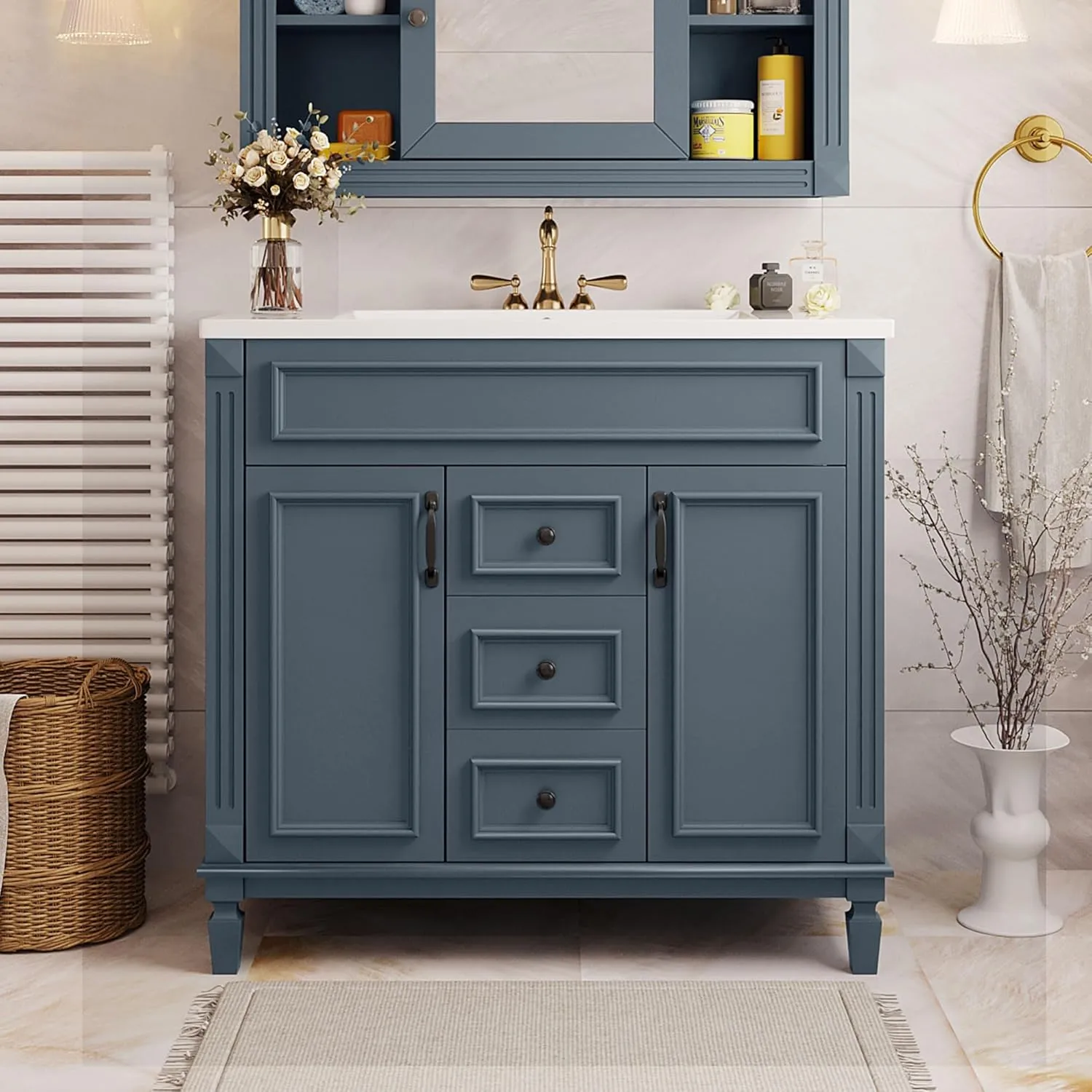 Merax 36" Bathroom Vanities with Single Sink, Modern Undermount Bathroom Sink Cabinet with 3 Closing Doors & 2 Full Extension Dovetail Drawers