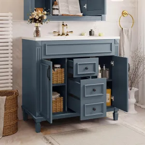 Merax 36" Bathroom Vanities with Single Sink, Modern Undermount Bathroom Sink Cabinet with 3 Closing Doors & 2 Full Extension Dovetail Drawers