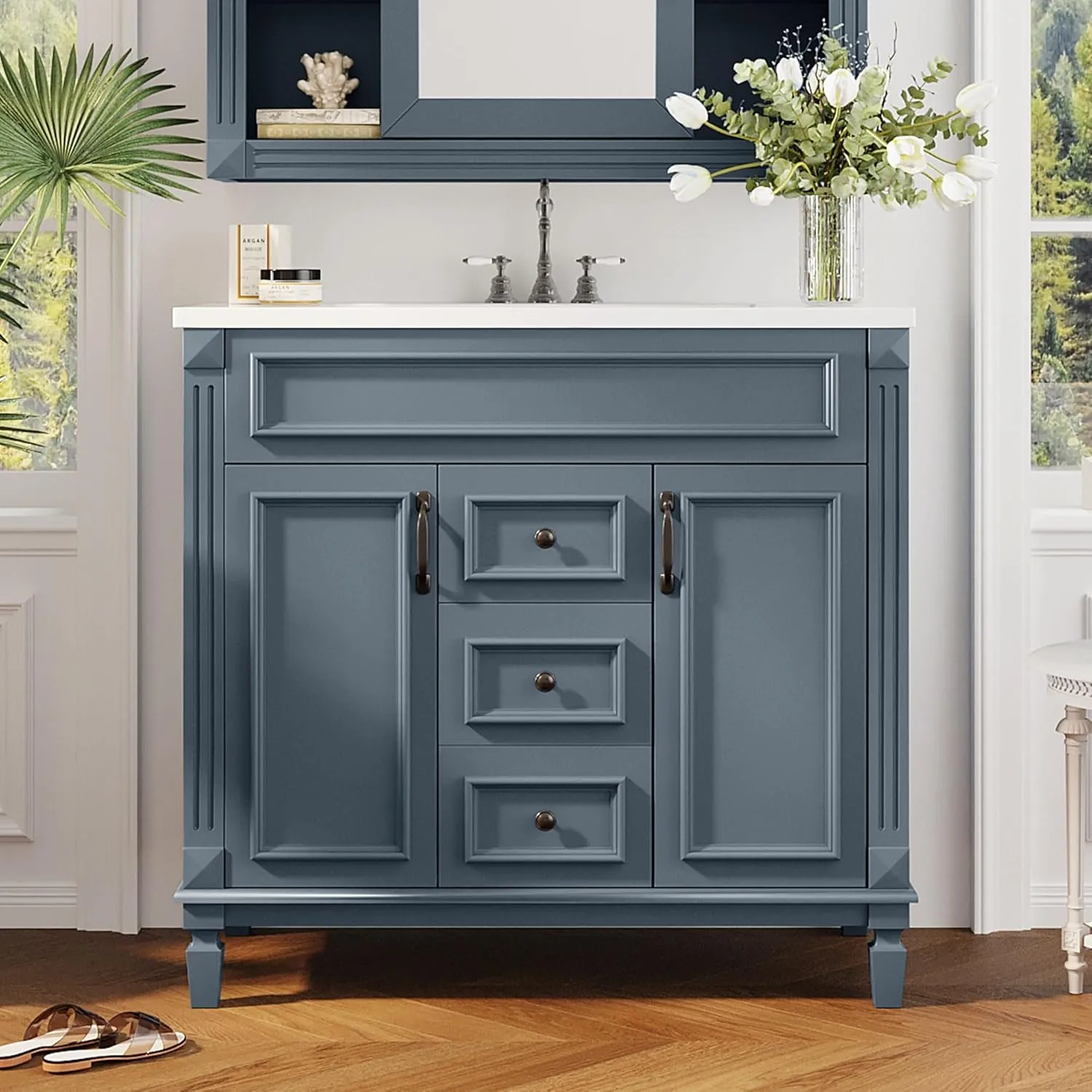 Merax 36" Bathroom Vanities with Single Sink, Modern Undermount Bathroom Sink Cabinet with 3 Closing Doors & 2 Full Extension Dovetail Drawers